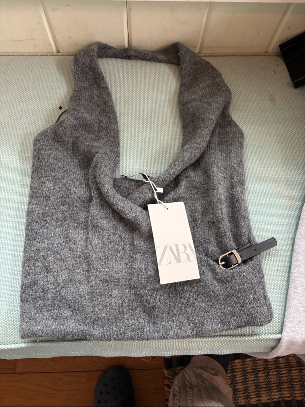 ZARA Gray Cowl Neck Knit Sweater